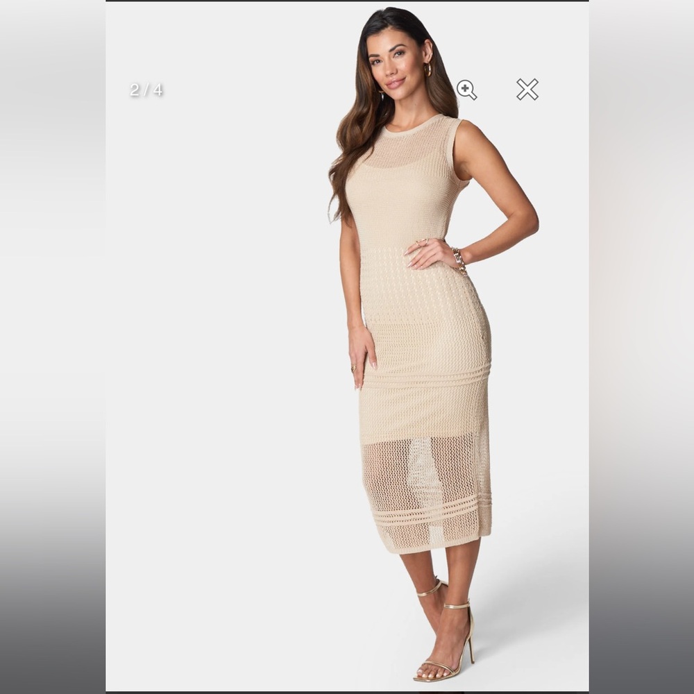 NWT Bebe tan crochet Sleeveless Dress